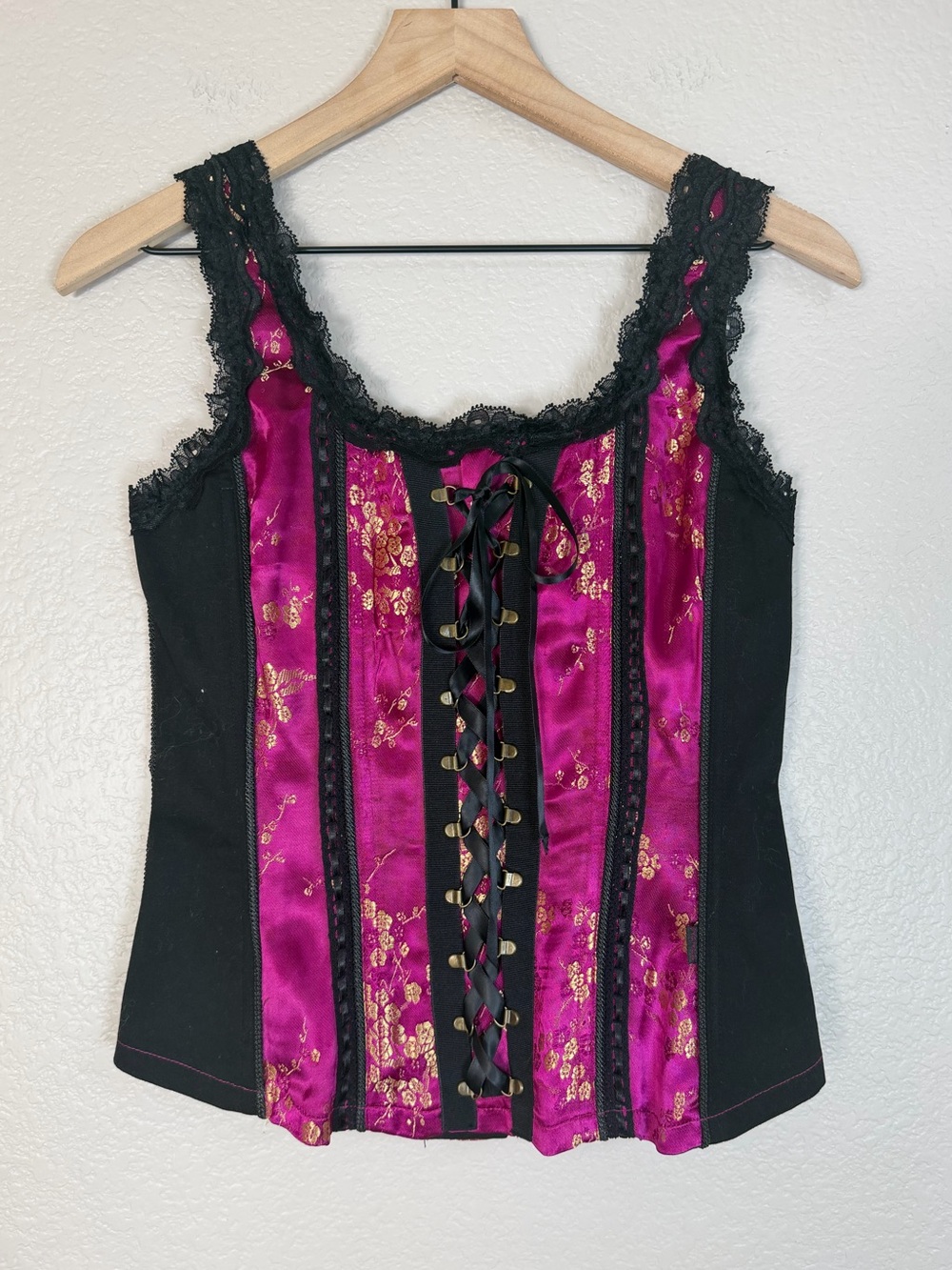 Tripp NYC Hot Topic Y2K Deadstock Brocade Magenta Corset Top NEW Medium